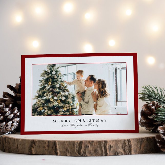 Minimal Red Border Photo Elegant Christmas Holiday Card (Creator Uploaded)