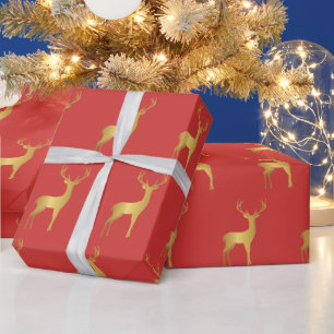 Minimal red Christmas xmas gold moose pattern Wrapping Paper