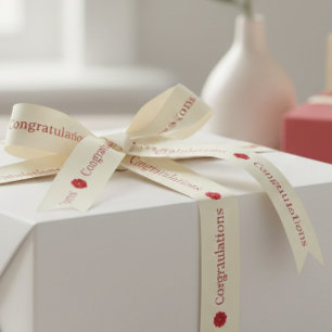 Minimal Red Congratulations on Off White Backgroun Satin Ribbon