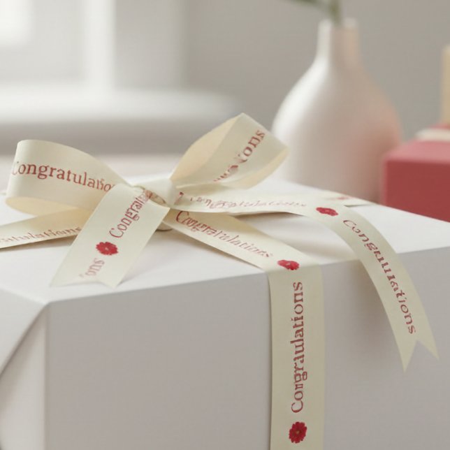 Minimal Red Congratulations on Off White Backgroun Satin Ribbon (Creator Uploaded)