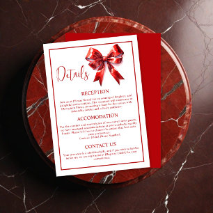 Minimal Red Coquette Bow Ribbon Wedding Enclosure Card