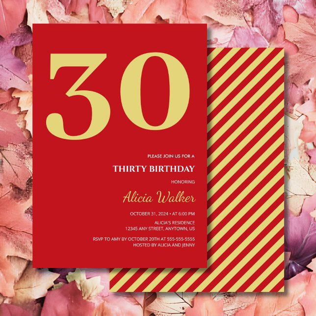 Minimal Red Gold Typography Birthday  Invitation (Creator Uploaded)