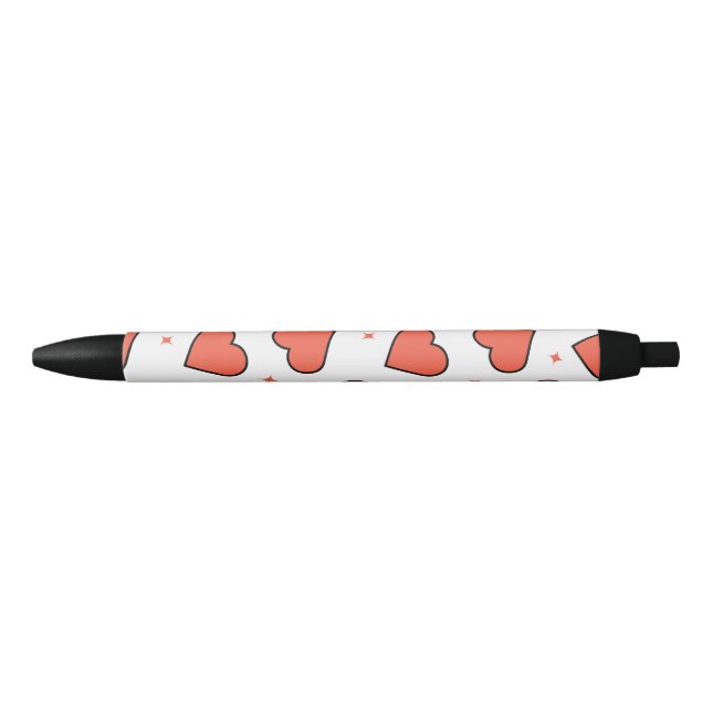 Minimal red heart pattern black ink pen (Front)