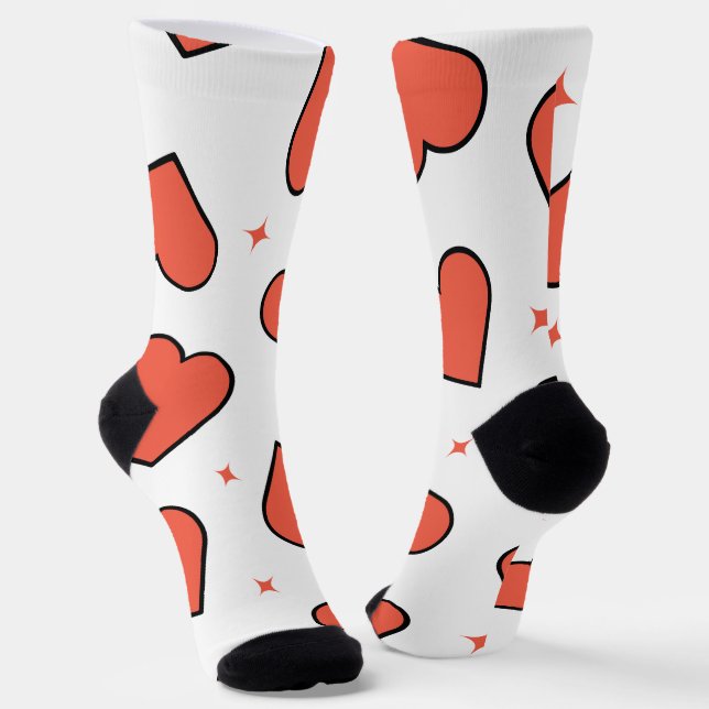 Minimal red heart pattern socks (Angled)