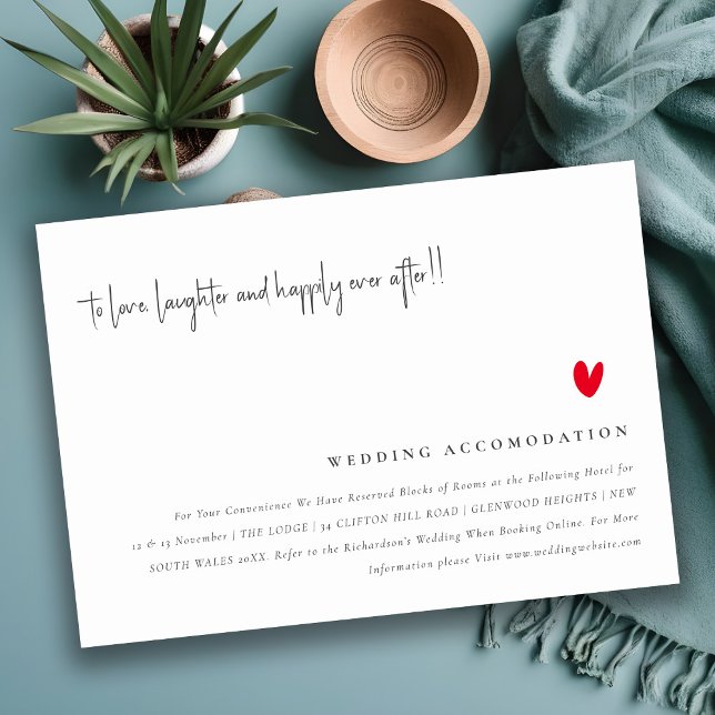 Minimal Red Heart Script Wedding Accommodation Enclosure Card (Creator Uploaded)