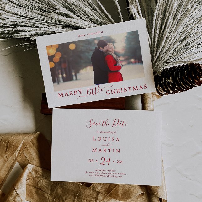 Minimal Red Marry Little Christmas Save the Date Holiday Card (Creator Uploaded)