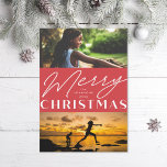 Minimal Red Merry Christmas Holiday Card<br><div class="desc">Edit and customise to change the name,  year,  and fonts,  the colour of the greeting,  and message on the back. Customise further to add more text or more photos to the back side.</div>