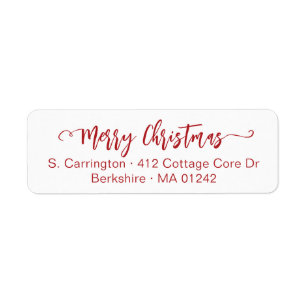 Minimal Red Merry Christmas Script with Swashes. Return Address Label