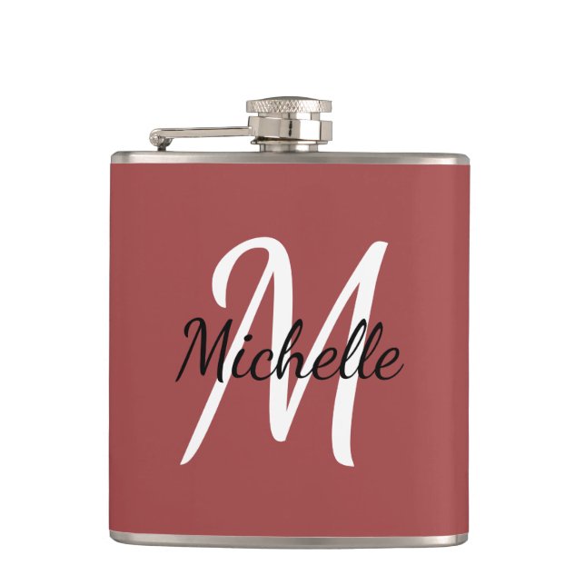 Minimal Red Monogrammed Hip Flask (Front)