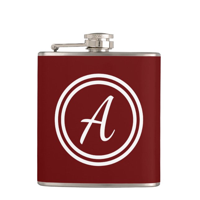 Minimal Red Monogrammed Hip Flask (Front)