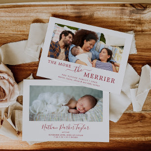 Minimal Red More The Merrier Birth Announcement