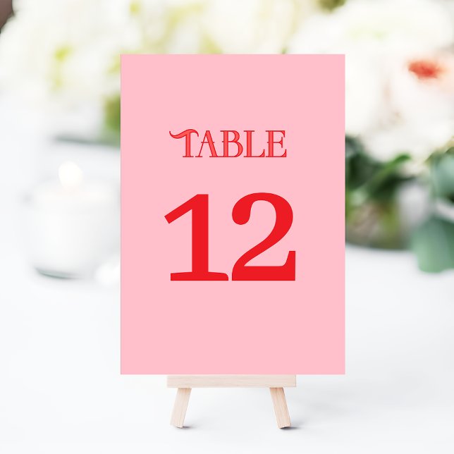 Minimal Red & Pink Retro Wedding Table Number (Creator Uploaded)