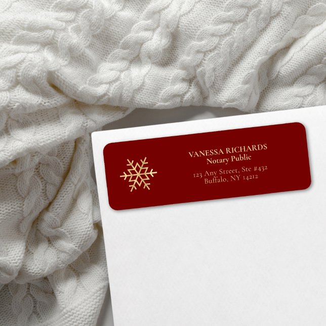 Minimal Red Snowflake Notary Public Return  Address Label (Creator Uploaded)