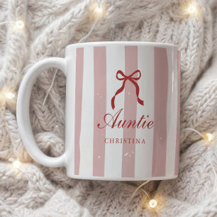 Minimal Red Striped Script Coquette Auntie's Name Coffee Mug