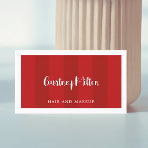 Minimal Red Stripes White Beauty Hair Makeup Business Card