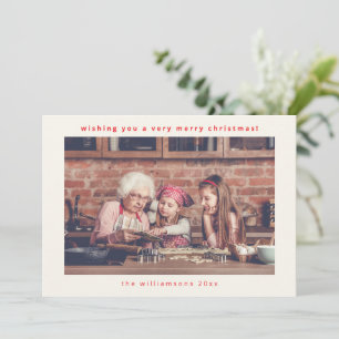 Minimal Red Typography Horizontal Photo Christmas Holiday Card