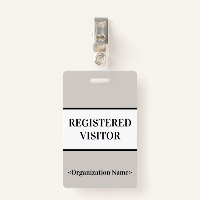 Minimal "REGISTERED VISITOR" Badge ID Badge (Front with Clip)