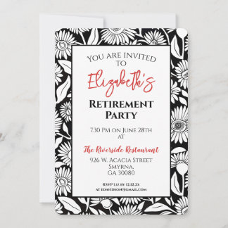 Minimal Retirement Party Black Red Invitation