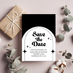 Minimal Retro Arch Black and White Save The Date