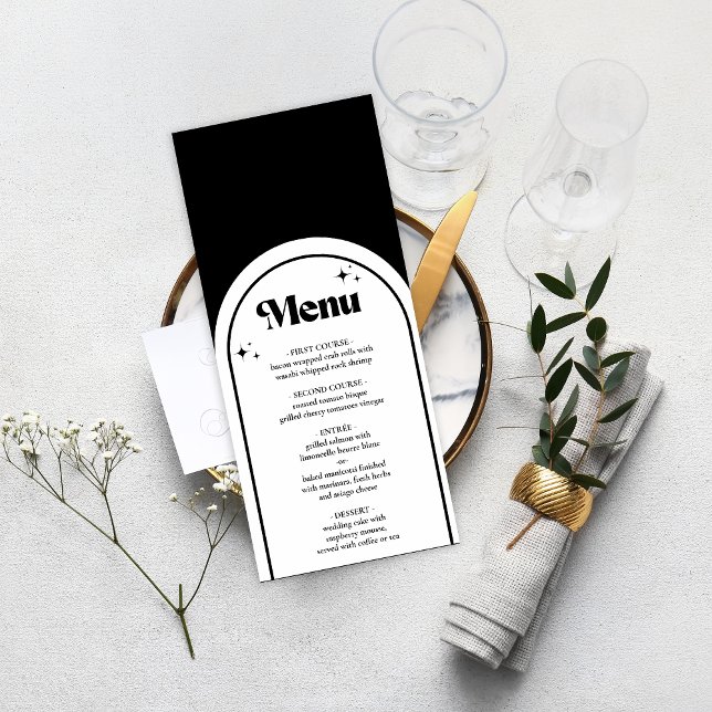Minimal Retro Arch Black and White Wedding Menu (Creator Uploaded)