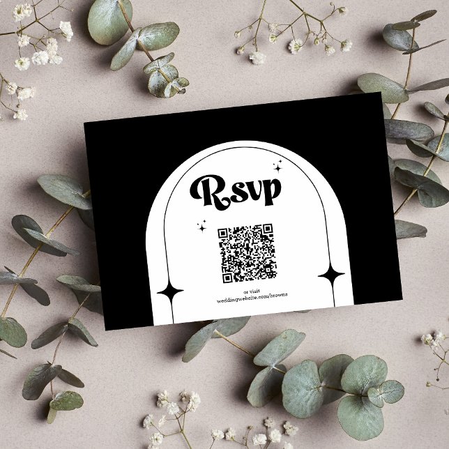 Minimal Retro Arch Black and White Wedding RSVP Card (Creator Uploaded)