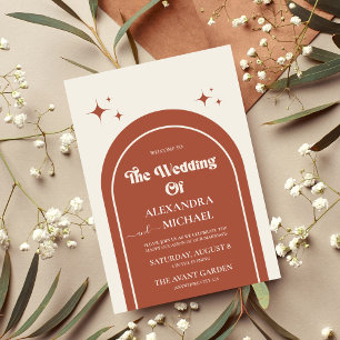 Minimal Retro Arch Terracotta Wedding Invitation