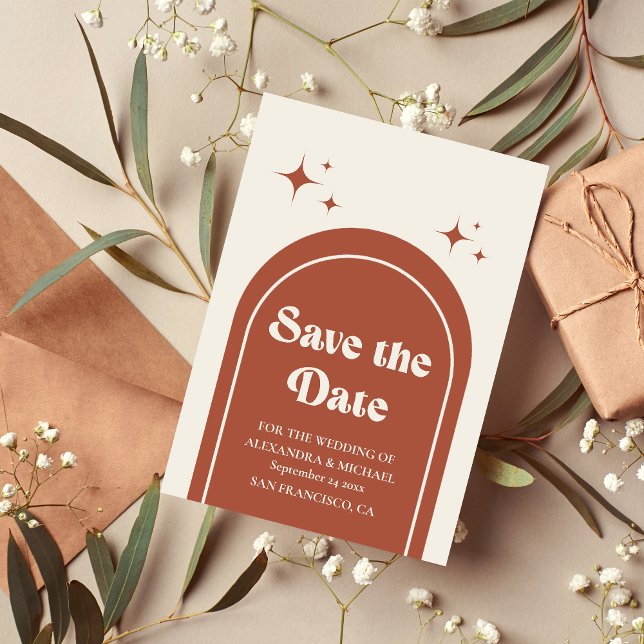 Minimal Retro Arch Terracotta Wedding  Save The Date (Creator Uploaded)