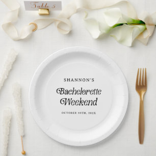 Minimal Retro Black and White Bachelorette Weekend Paper Plate
