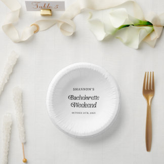 Minimal Retro Black and White Bachelorette Weekend Paper Plate
