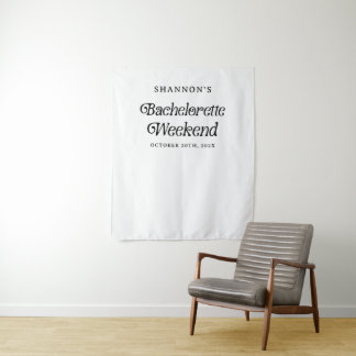 Minimal Retro Black and White Bachelorette Weekend Tapestry