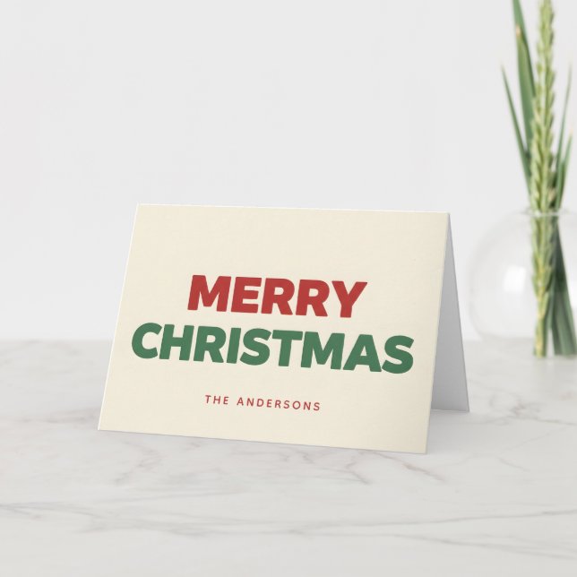 Minimal Retro Block Script Merry Christmas Holiday Card (Front)