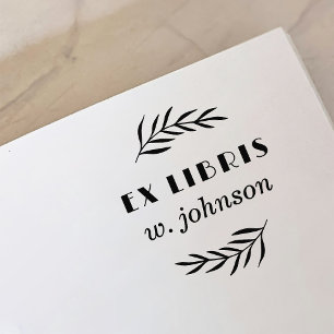 Minimal Retro Botanical Branch Ex Libris Bookplate Rubber Stamp