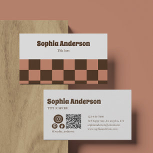 Minimal Retro Chequerboard – Brown & Dusty Rose    Business Card