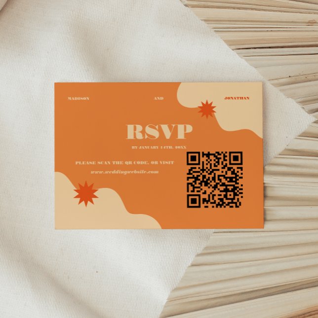 Minimal Retro Colourful Summer Wedding QR Code RSVP Card (Creator Uploaded)