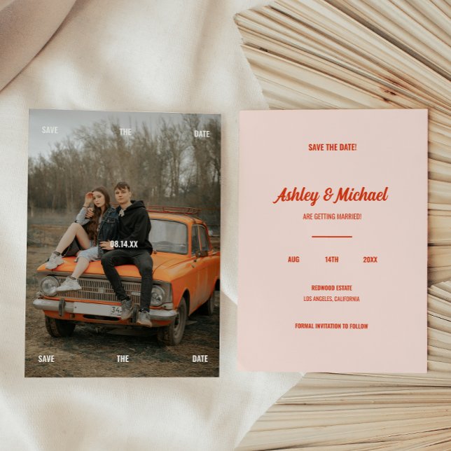 Minimal Retro Full Photo Wedding  Save The Date (Creator Uploaded)