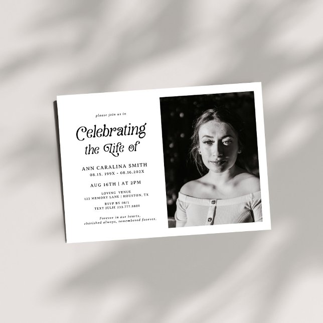 Minimal Retro Funeral Photo Celebrating the life Invitation (Creator Uploaded)
