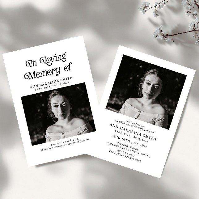 Minimal Retro Funeral Photo In Loving Memory  Invitation (Creator Uploaded)