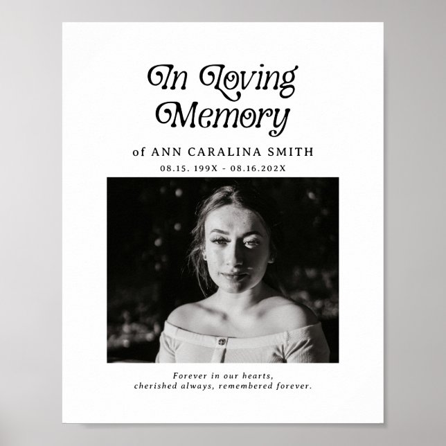 Minimal Retro Funeral Photo In Loving Memory Poster (Front)