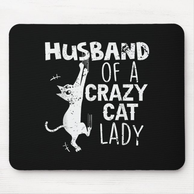 Minimal Retro Husband Crazy Cat Lady Mouse Pad (Front)