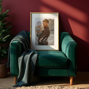 Minimal Retro Wavy Frame Merry Script Custom Photo Poster