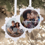 Minimal Retro Wedding Save the Date QR Christmas Tree Decoration Card<br><div class="desc">Announce the joyful news of your engagement and upcoming wedding with unique custom photo save the date Christmas ornament cards. The picture, scannable QR code, and all wording on this template are simple to personalise, including script which can be changed to "Save Our Date." Friends and family will love displaying...</div>