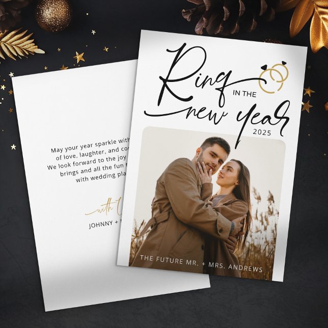 Minimal Ring in the New Year Engagement Christmas Holiday Card (Creator Uploaded)