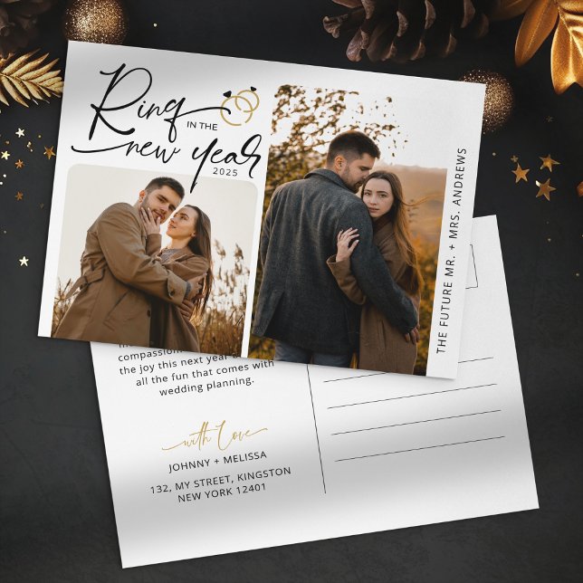 Minimal Ring in the New Year Engagement Christmas Holiday Postcard (Creator Uploaded)