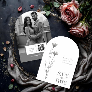 Minimal Romantic Grey Wildflowers Brunch Wedding Save The Date