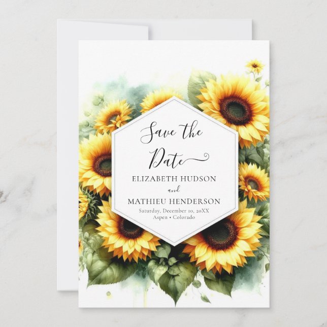 Minimal Romantic Sunflower Wedding Save The Date (Front)