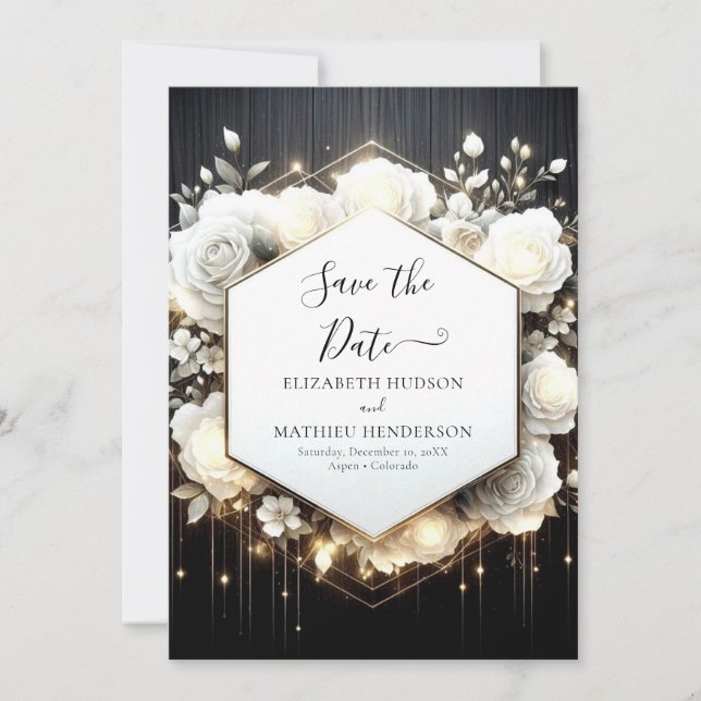 Minimal Romantic White Roses Wedding Save The Date (Front)