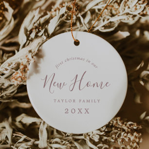 Minimal Rose 1st Christmas In Our New Home Photo Ceramic Ornament
