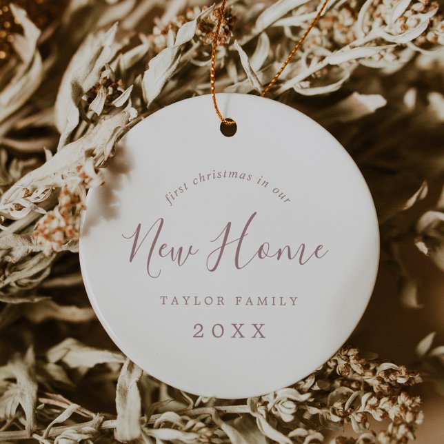 Minimal Rose 1st Christmas In Our New Home Photo Ceramic Ornament (Creator Uploaded)