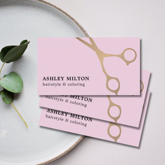 Minimal Rose Faux Gold Scissors Hair Stylist Business Card (Creator Uploaded)