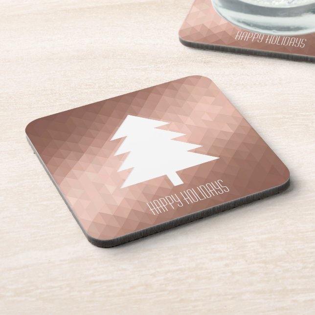 Minimal rose gold christmas tree modern geometric coaster (Left Side)